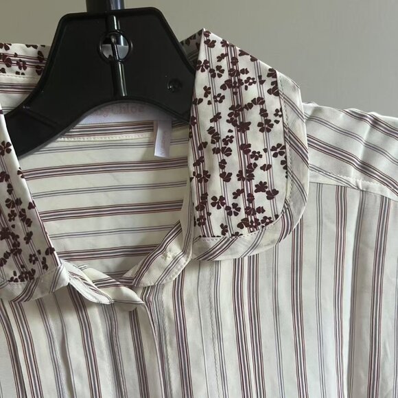 $455 NOWT See By Chloé Floral Stripe Top Blouse Size 38 - Picture 3 of 13
